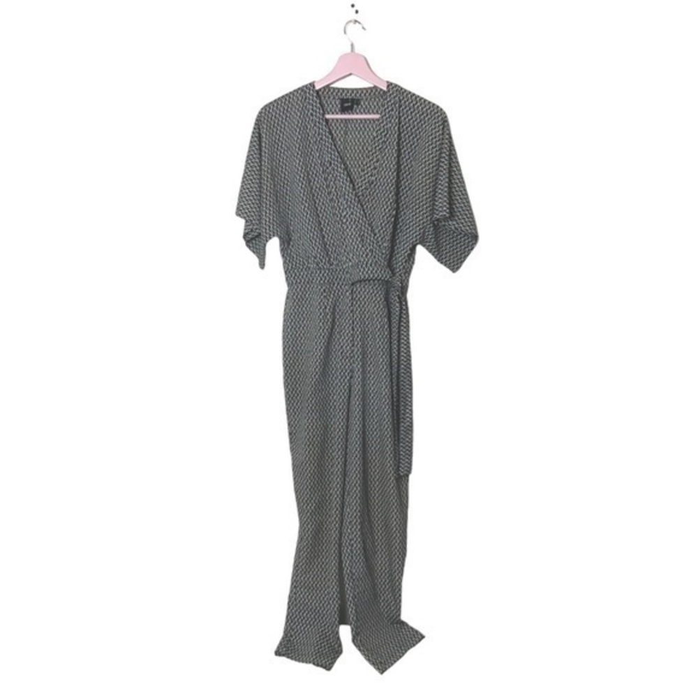 ASOS jumpsuit short‎ sleeve faux wrap geometric abstract print 6